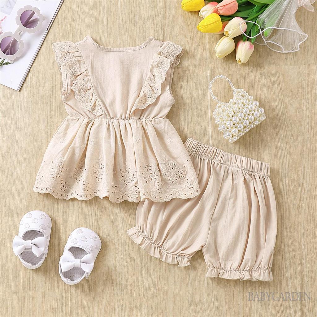 Set Áo Cổ Tròn Không Tay 9 Tháng + Quần Short Thời Trang Cho Bé Gái