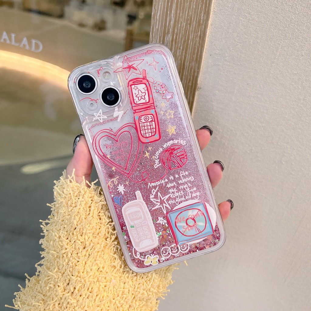 Ốp Điện Thoại TPU Dẻo Họa Tiết Hoạt Hình Có Nước Kim Tuyến Lấp Lánh Cho iPhone11 12 13 14 Pro Max