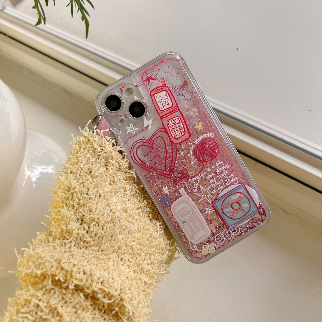 Ốp Điện Thoại TPU Dẻo Họa Tiết Hoạt Hình Có Nước Kim Tuyến Lấp Lánh Cho iPhone11 12 13 14 Pro Max