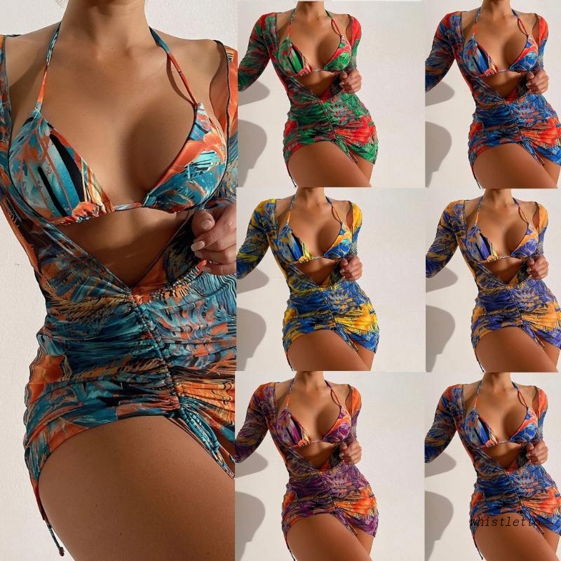 Bộ Bikini 3 Mảnh Họa Tiết Hoa Thời Trang Gợi Cảm Cho Nữ