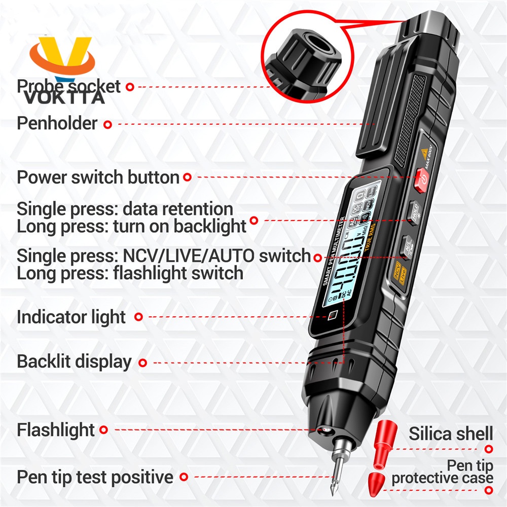 Bút đo điện kỹ thuật số VOKTTA A3005 DC AC 4000 lần đếm cho phòng thí nghiệm/ nhà máy