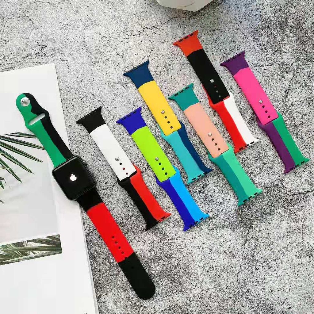 Dây Đeo Silicon Màu Sắc Tương Phản Thay Thế Cho Đồng Hồ Thông Minh Apple watch 6 SE 5 4 3 2 38MM 40MM 41MM 42MM 44MM