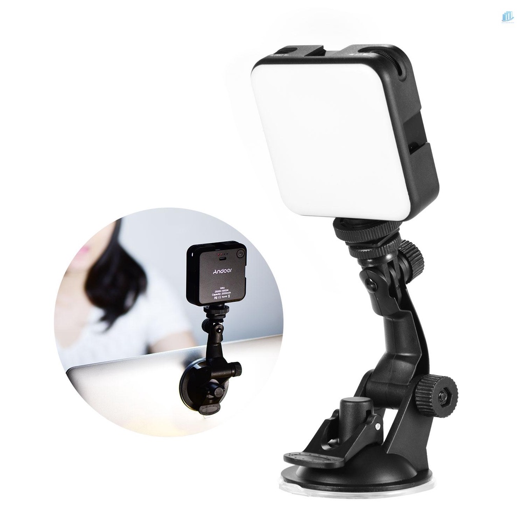 Bộ Đèn LED Chiếu Sáng Mini Andoer W64 6W 2500K-6500K 3 Chế Độ Lạnh Kèm Giá Đỡ Cho Laptop