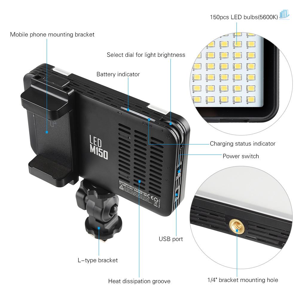 Đèn LED Godox LEDM150 Mini 5600K CRI 95 + Với Giá Đỡ Điện Thoại Điều Chỉnh Được Độ Rộng 5.5-8.5cm