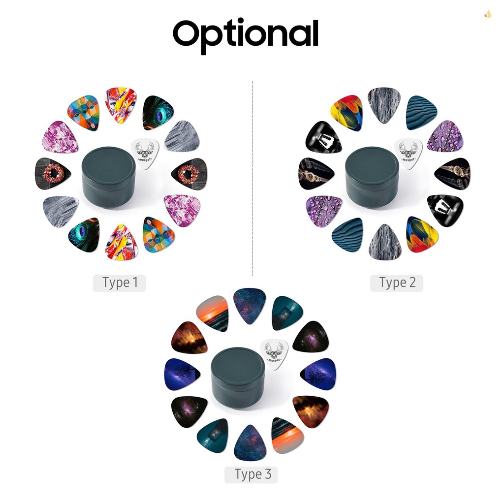 Bộ 13 Miếng Gảy Đàn Muspor MX0299D 0.71mm Nhiều Màu Kèm Hộp Sắt Chuyên Dụng Cho Guitar Điện / Bass