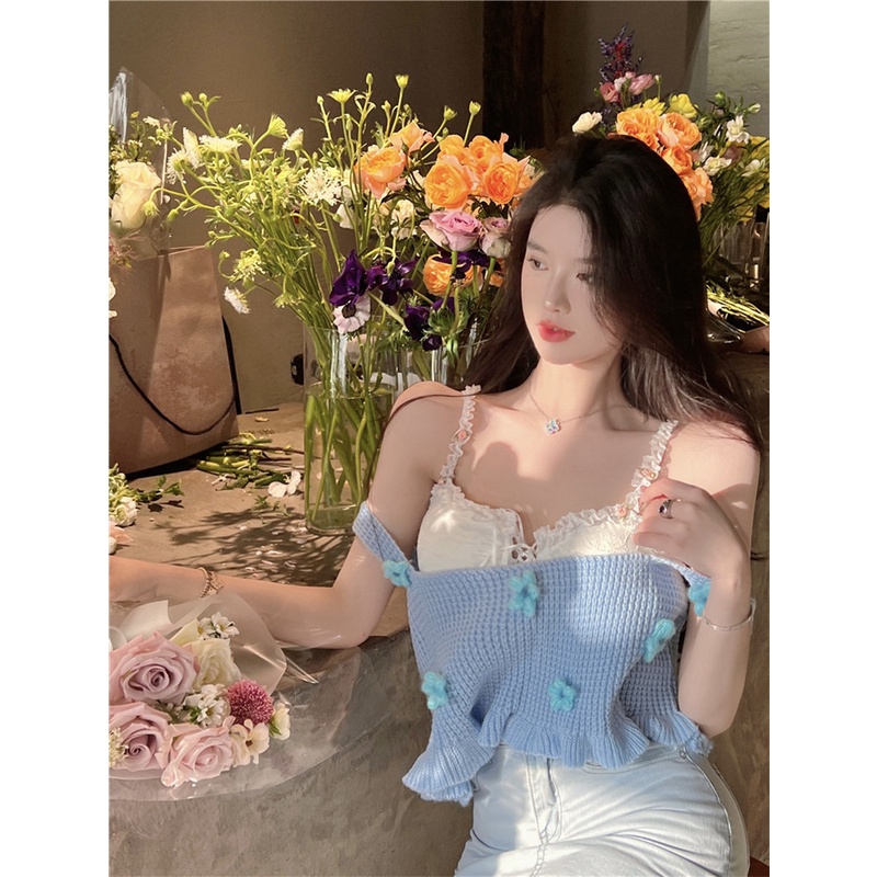 Áo Dệt Kim Hai Dây Xếp Nếp Ba Chiều Màu Trơn Họa Tiết Hoa Nhỏ Tươi Tắn Sang Trọng Dành Cho Bạn Nữ