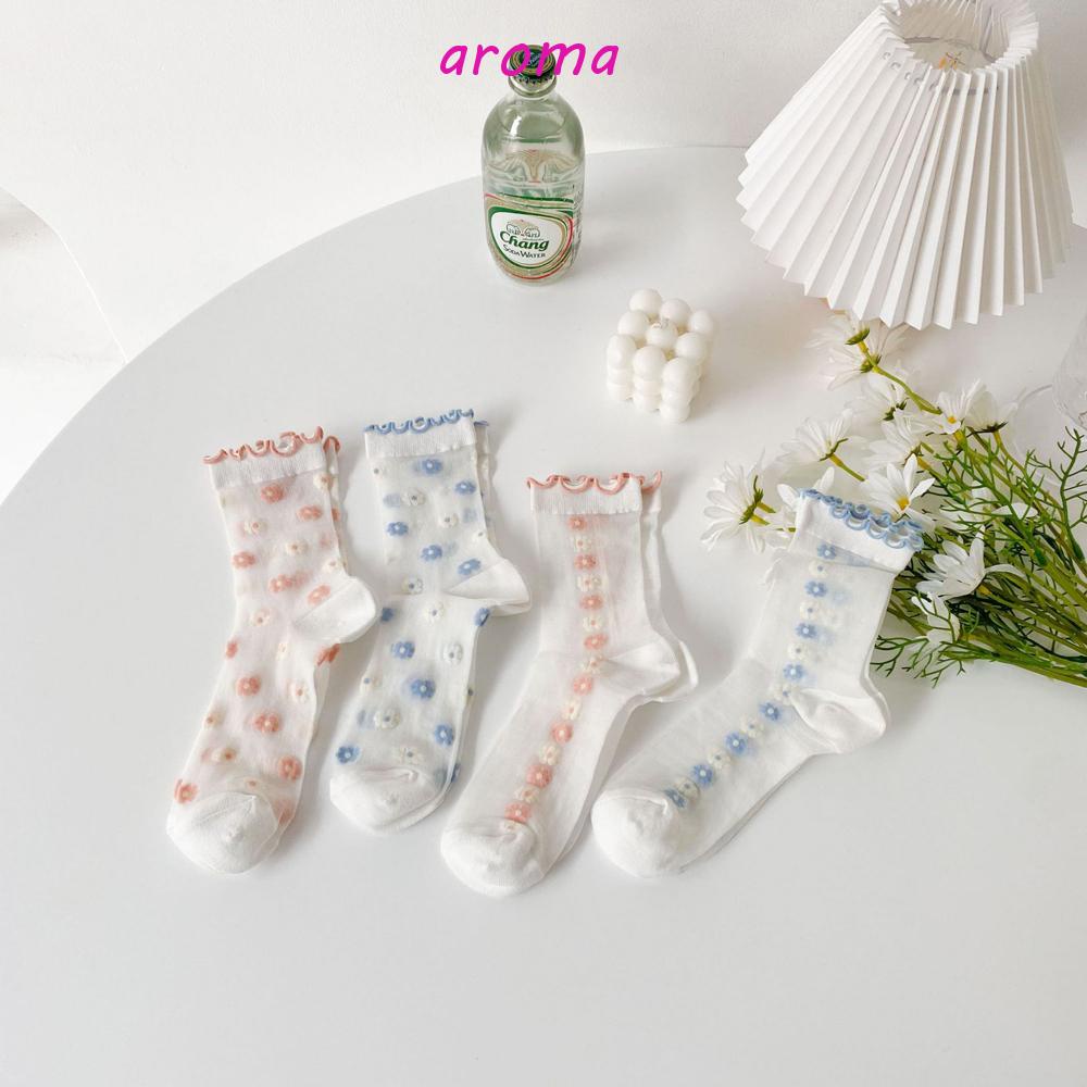 Đôi Vớ Thoáng Khí Họa Tiết Hoa Thời Trang Harajuku Dành Cho Nữ