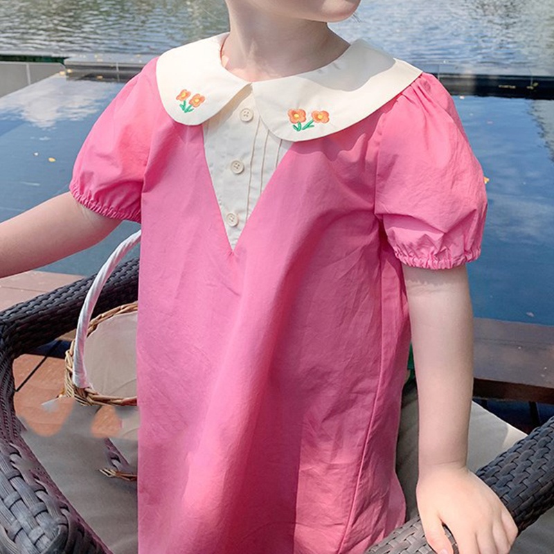 Đầm Cotton Cổ Búp Bê Thêu Họa Tiết Dễ Thương Phong Cách Hàn Quốc Thời Trang Mùa Hè Cho Bé Gái 1 -