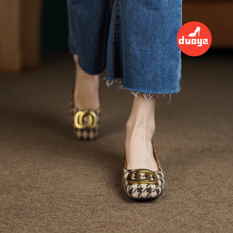 Duoya Giày Tây Mũi Vuông Đế Dày Mềm Mại Phong Cách Retro Pháp Cho Nữ