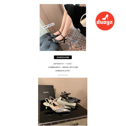 Duoya Tóc Thẳng ~ [Hàng Có Sẵn] Giày Sandal Cao Gót Mũi Nhọn Đính Kim Sa Bạc Phong Cách Hàn Quốc Mùa Hè Cho Nữ Miễn Phí Vận Chuyển