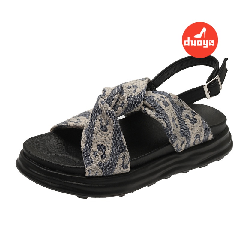 Duoya Tóc Thẳng ~ [Hàng Có Sẵn] Giày Sandal Đế Dày Quai Chéo Dễ Phối Đồ Phong Cách Roman Cho Nữ Miễn Phí Vận Chuyển