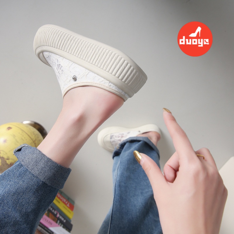 Duoya Tóc Thẳng ~ [Hàng Có Sẵn] Dép Sandal Đế Dày Hở Ngón Quai Ngang Hai Đầu Dễ Thương Phong Cách Hàn Quốc Cho Nữ