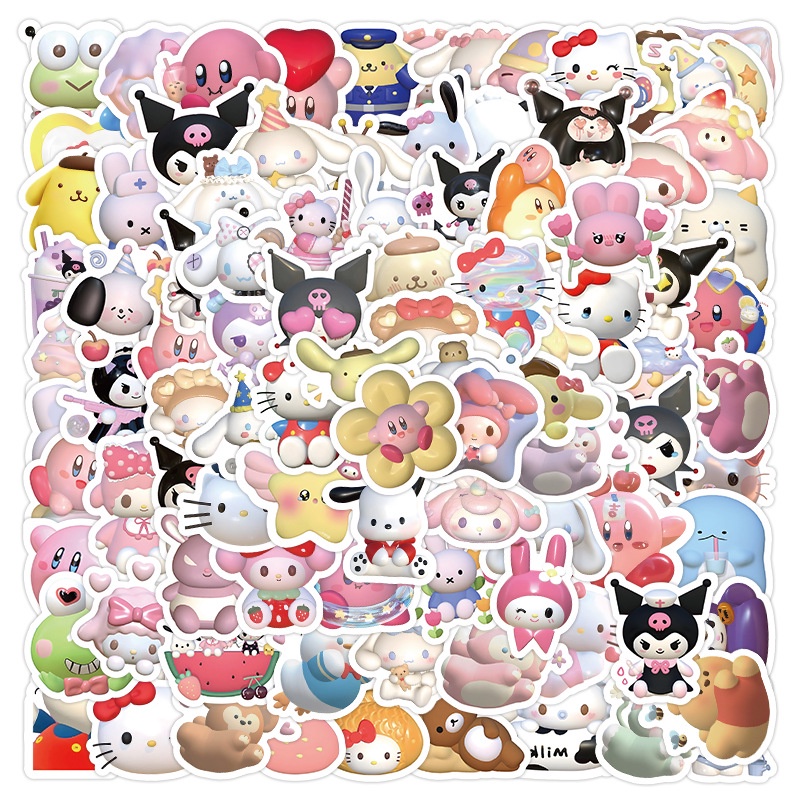 Bộ 60 / 100 Sticker Sanrio 3D Dễ Thương Chống Thấm Nước Trang Trí Laptop