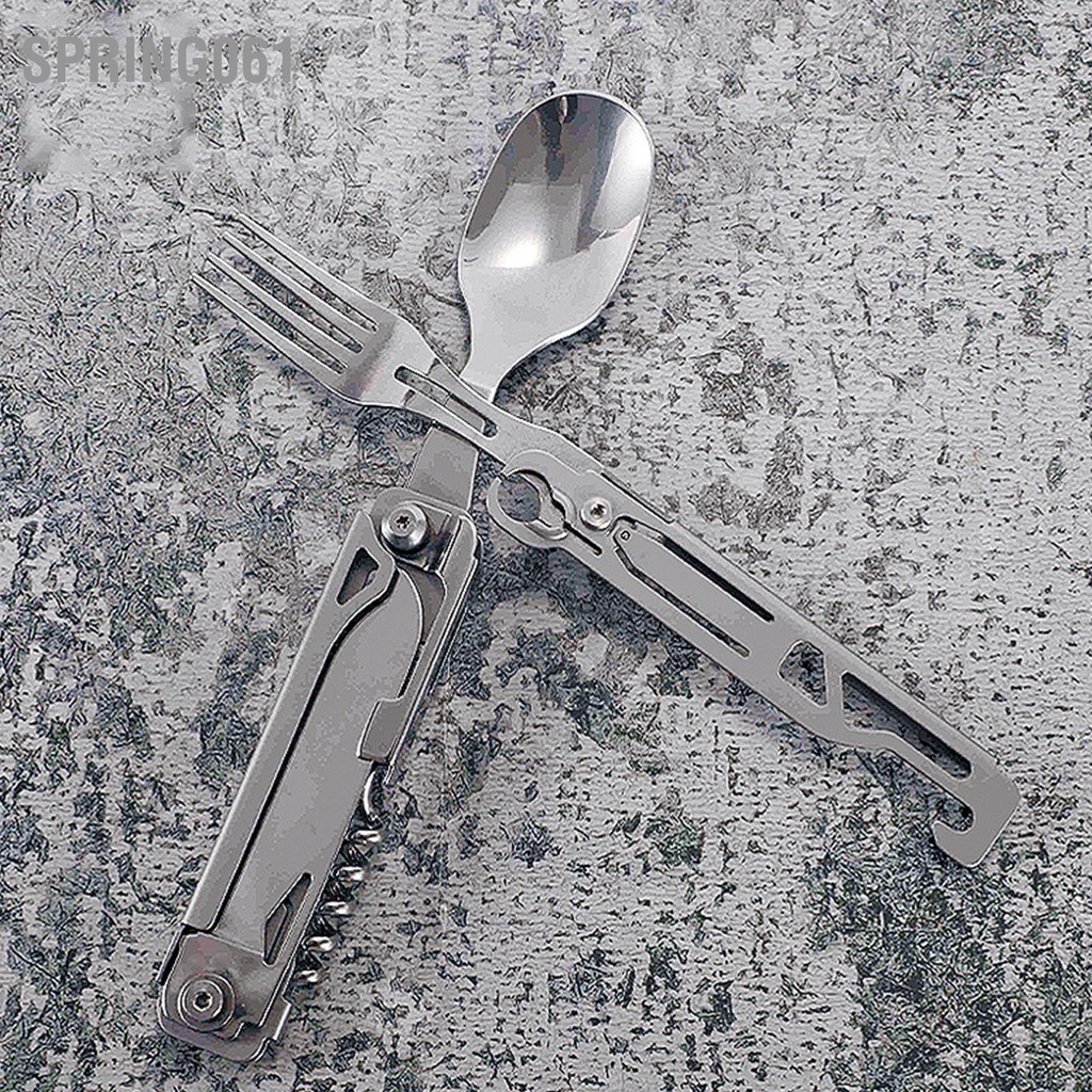 Spring061 Dao Muỗng Nĩa Combo Dụng Cụ Mở Nắp Chai Bằng Thép Không Gỉ Dễ Dàng Làm Sạch Cắm Trại Gấp Gọn