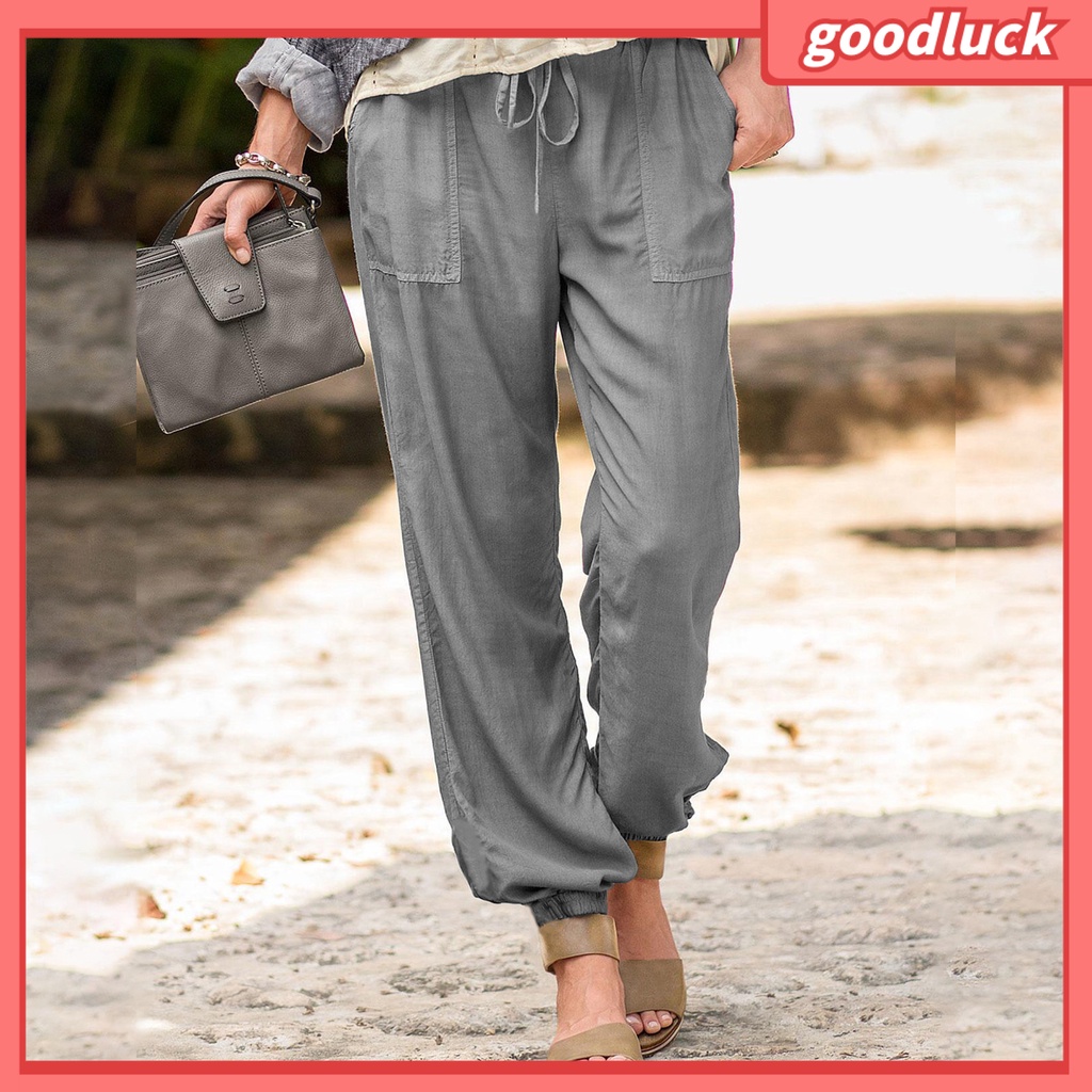 Quần Harem Dây Rút Màu Trơn Có Túi Dành Cho Nữ