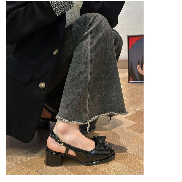 Giày Cao Gót Đế Dày Đính Nơ Thời Trang Mùa Xuân Pháp Cho Nữ