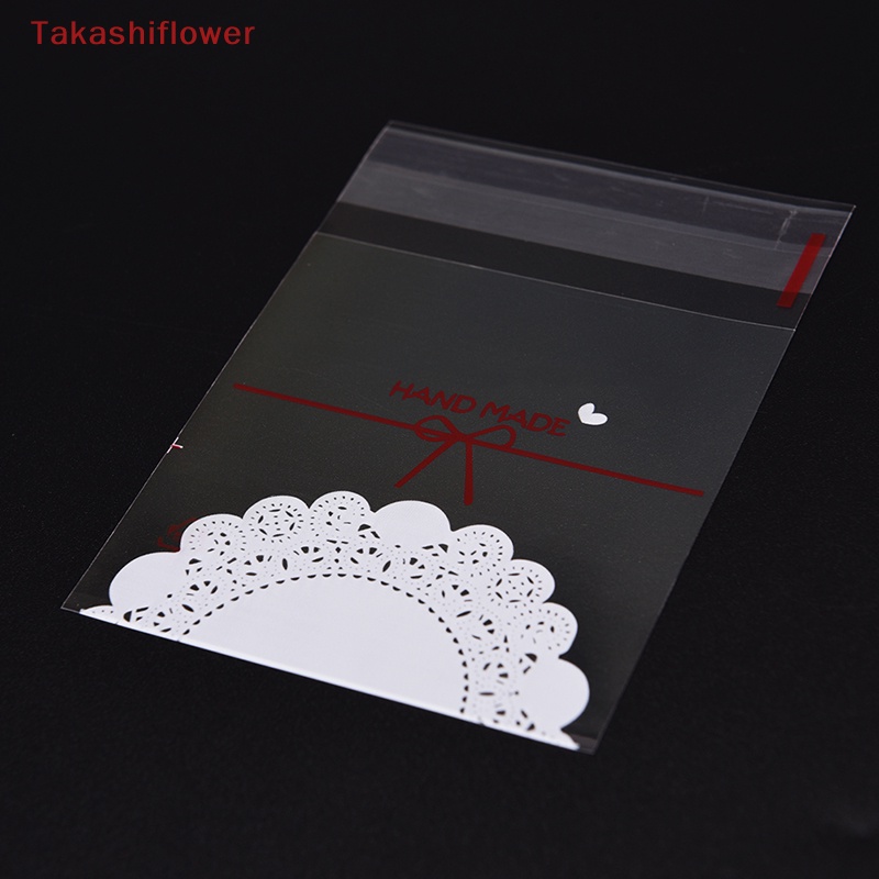 Set 100 Túi Nhựa Đựng Bánh Kẹo Tự Dính In Họa Tiết Ren Nơ Xinh Xắn