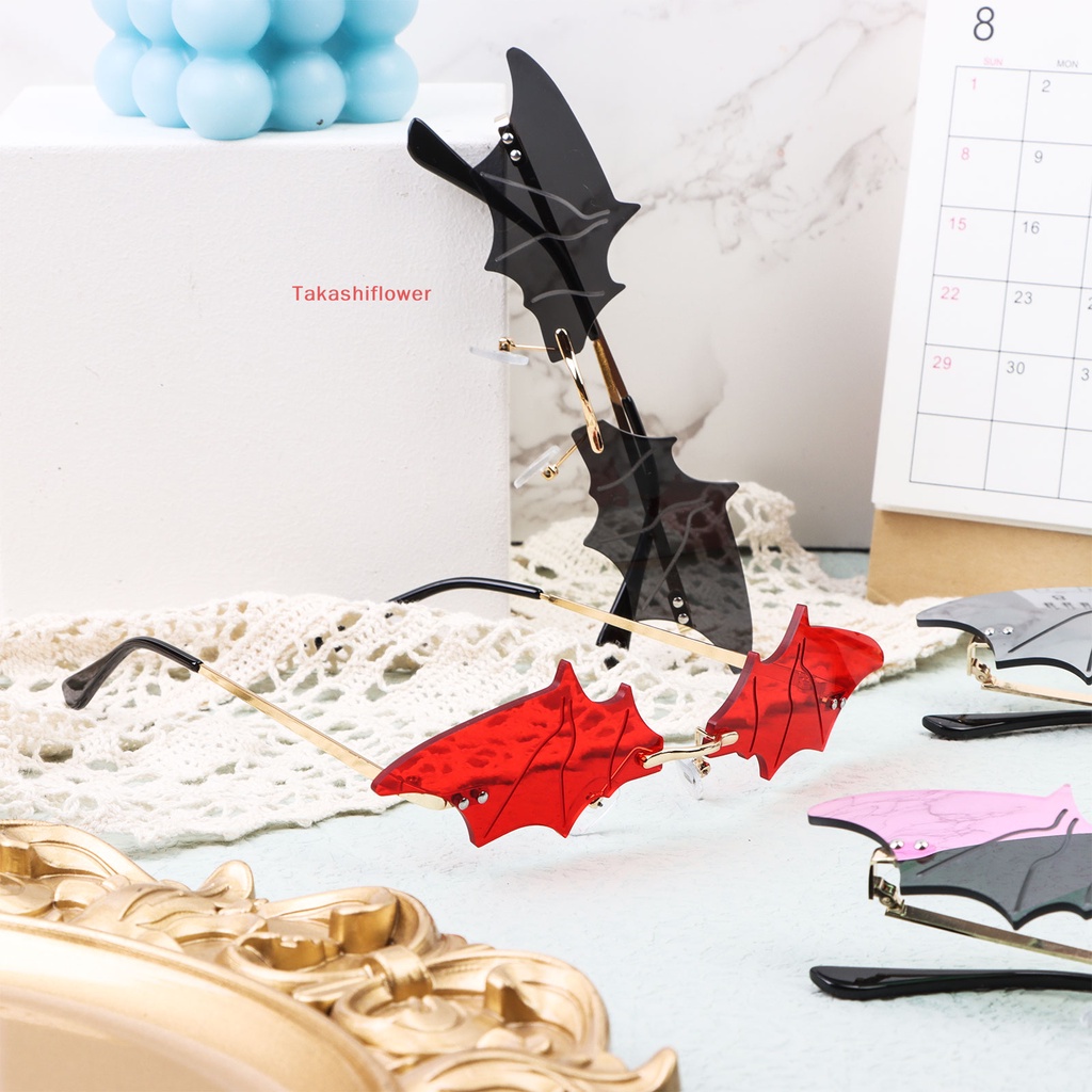 Set 4 Cặp Kính Mát Hình Dơi Không Viền Dễ Thương Cho Halloween
