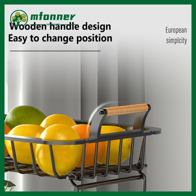 Rổ Đựng Trái Cây 2 Tầng Bằng Dây Kim Loại Có Tay Cầm Bằng Gỗ