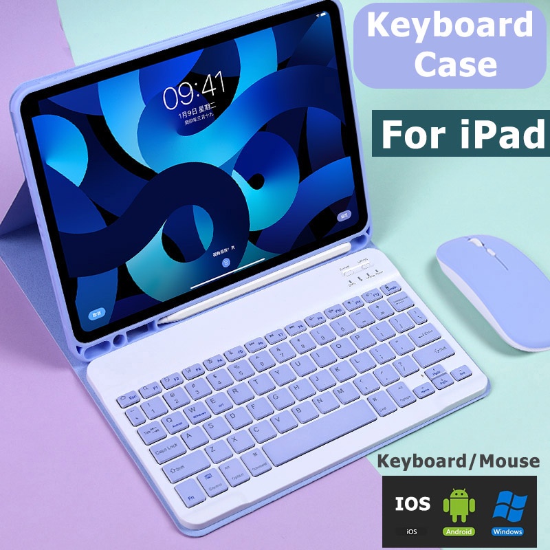 Bao Da Máy Tính Bảng Nắp Lật Kèm Bàn Phím Không Dây 3 Trong 1 Cho iPad Pro 11 Air 4 5 10.9 inch 7th 8th 9th 10th 10.2 inch 2022 2023