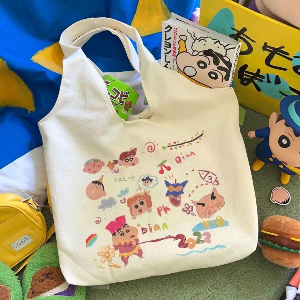 Túi Xách Canvas Cỡ Lớn Họa Tiết Hoạt Hình Phong Cách Hàn Quốc