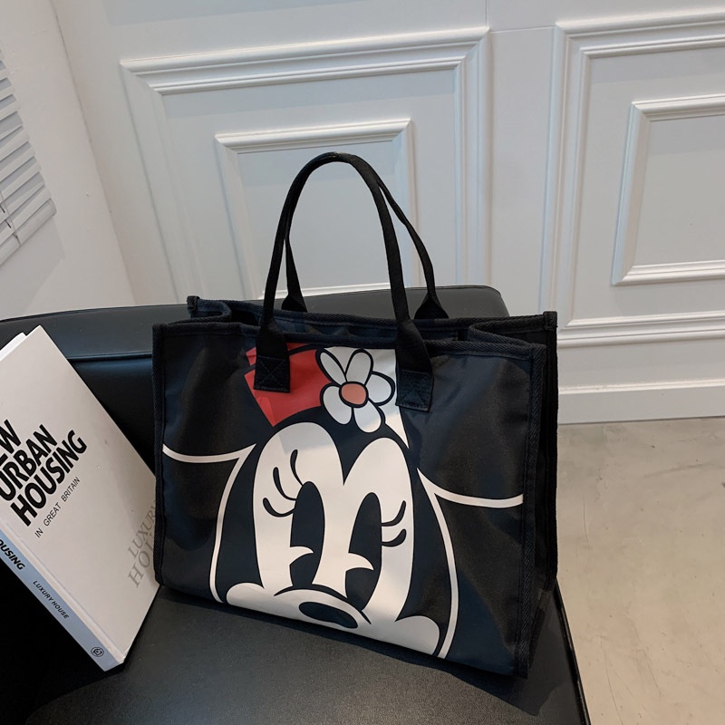 DISNEY Túi Xách Vải Canvas Cỡ Lớn In Hình Chuột Mickey Minnie Dễ Thương