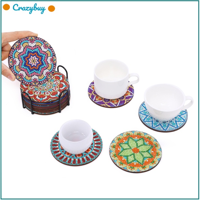 Cr Set 12 Tấm Lót Ly Họa Tiết Mandala Kèm Giá Đỡ Tiện Dụng Diy
