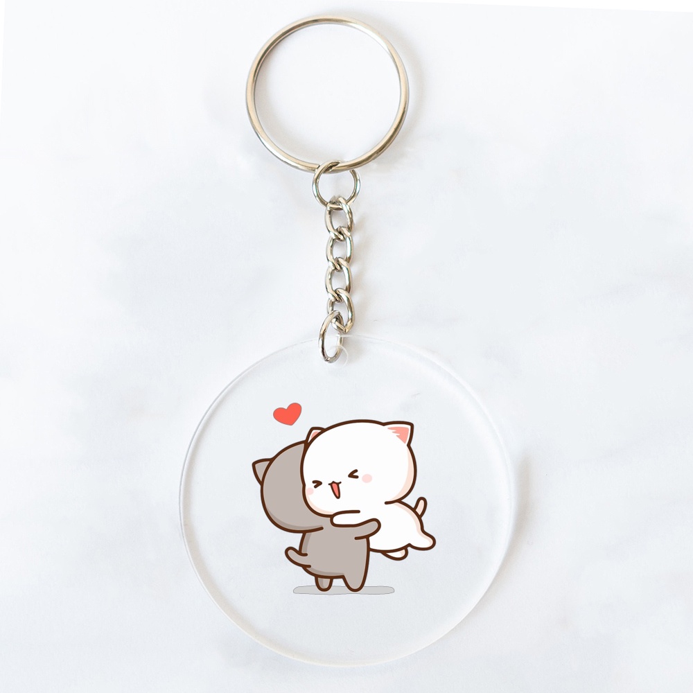 Dễ Thương Móc Chìa Khóa acrylic Trong Suốt Hình Mèo Và Bào Đáng Yêu her / His