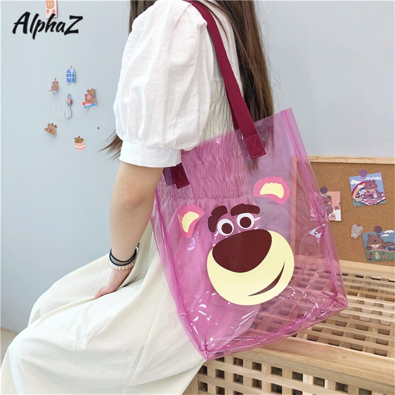 AlphaZ Túi Xách Đeo Vai Trong Suốt Họa Tiết Gấu / Dâu Tây Cỡ Lớn Chống Thấm Nước