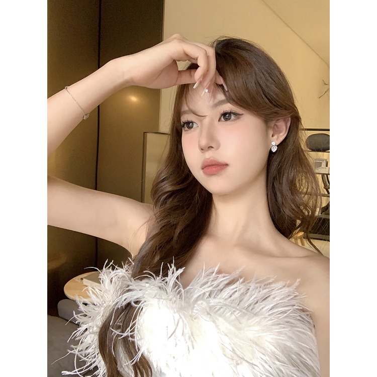 Bông Tai Đính Đá Zircon Hình Trái Tim Sang Trọng Thời Trang Cho Nữ