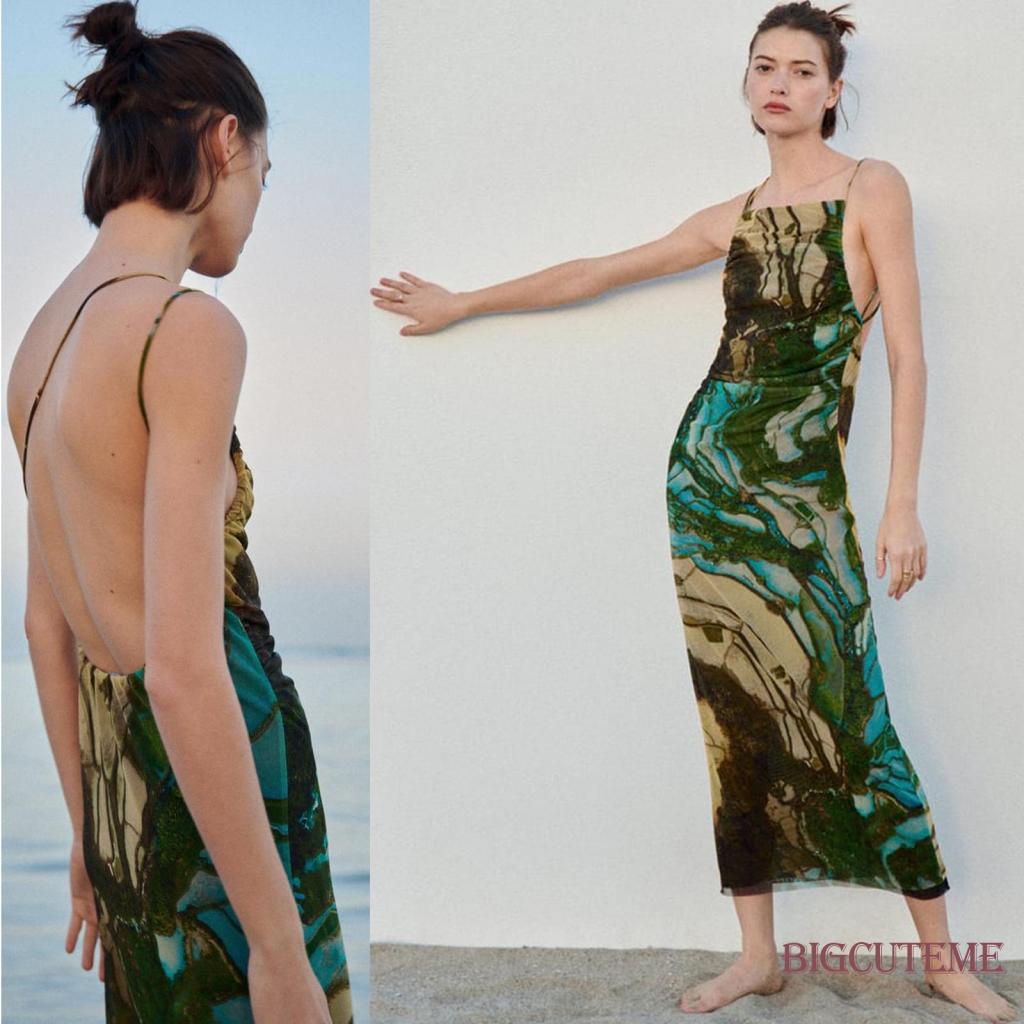 Đầm Dài Không Tay Dây Chéo Lưng Phong Cách Boho Cổ Điển Cho Nữ