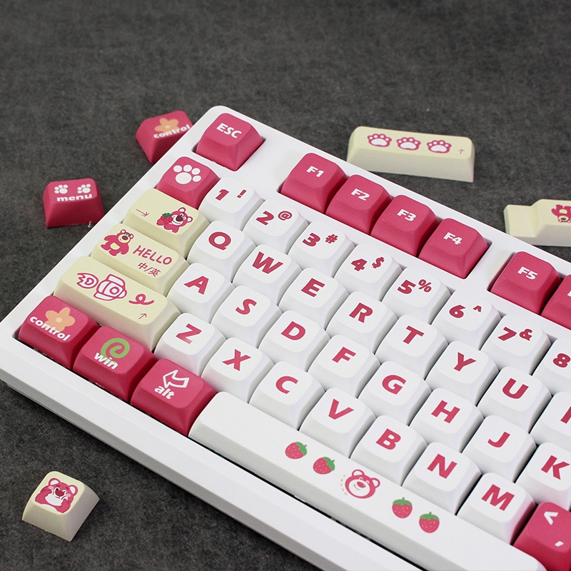 Bộ Nút Bàn Phím Cơ XDA PBT In Họa Tiết Gấu Và Dâu Tây Dễ Thương