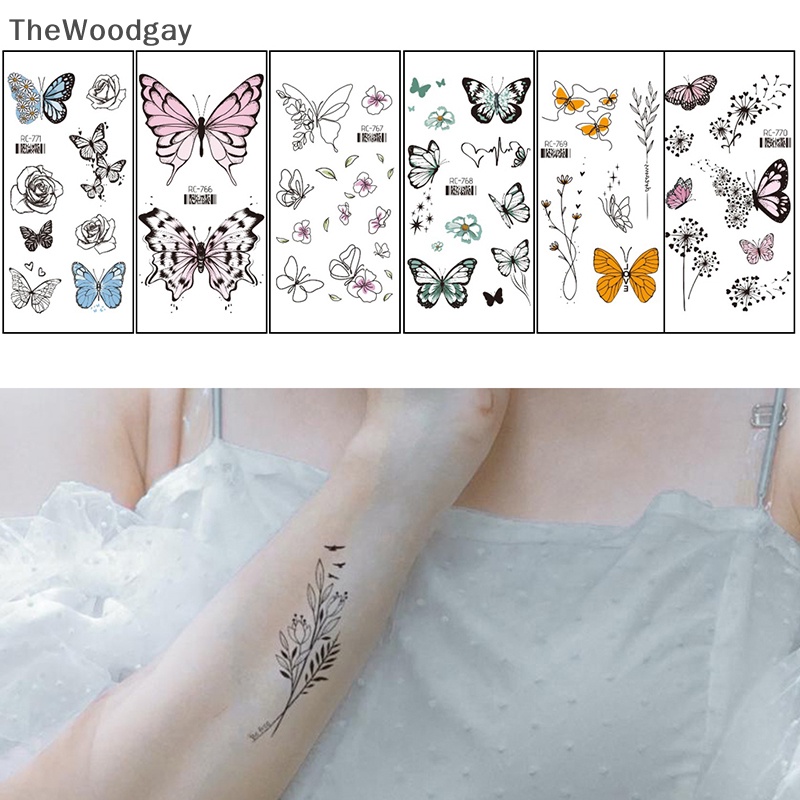 Hình Xăm Dán Tạm Thời Hình Hoa Hồng Và Bướm Đen Chống Thấm Nước