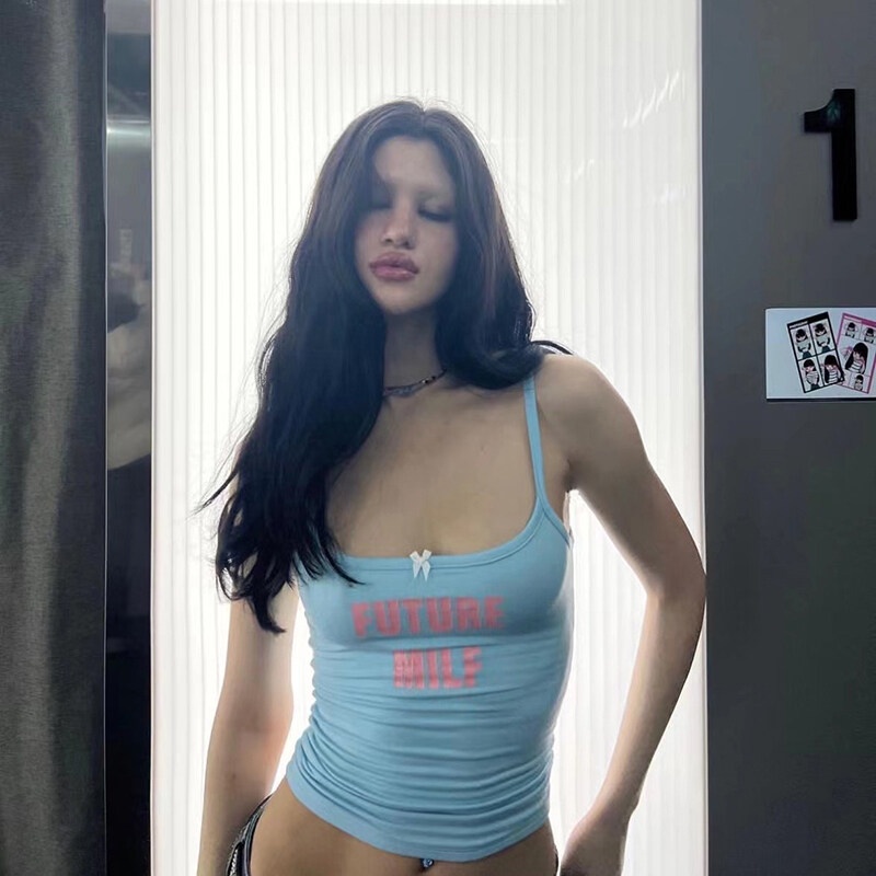 Weird Puss Áo Hai Dây In Chữ Đơn Giản Thời Trang Mùa Hè Dành Cho Nữ