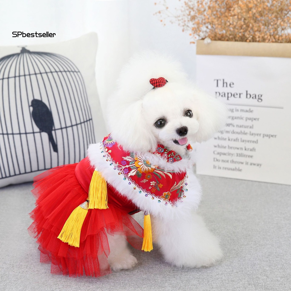 Spbestsellkr Váy Lưới Mềm Mại Giữ Ấm Phong Cách Trung Hoa Cho Thú Cưng Trong Lễ Hội Mùa Xuân