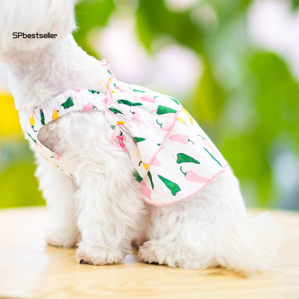 Spbestsellkr Đầm Cotton Dệt Kim Mịn Họa Tiết Quả Ớt Sáng Tạo Trang Trí Thú Cưng Mặc Hàng Ngày