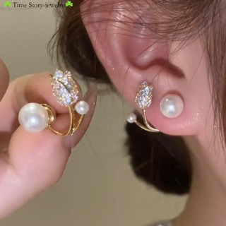 Bông Tai Hình Hoa Tulip Đính Ngọc Trai Sang Trọng Chất Lượng Cao Phong Cách Hàn Quốc
