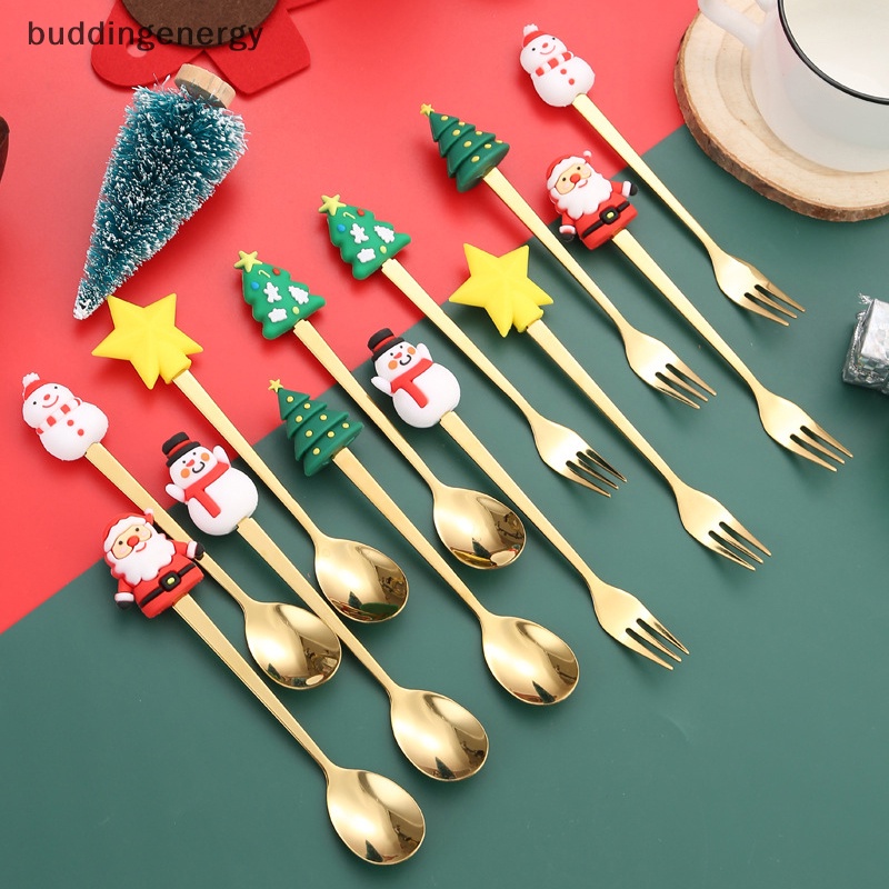 Bộ 2 Muỗng Nĩa Ăn Tráng Miệng Hình Tuần Lộc Giáng Sinh Dễ Thương