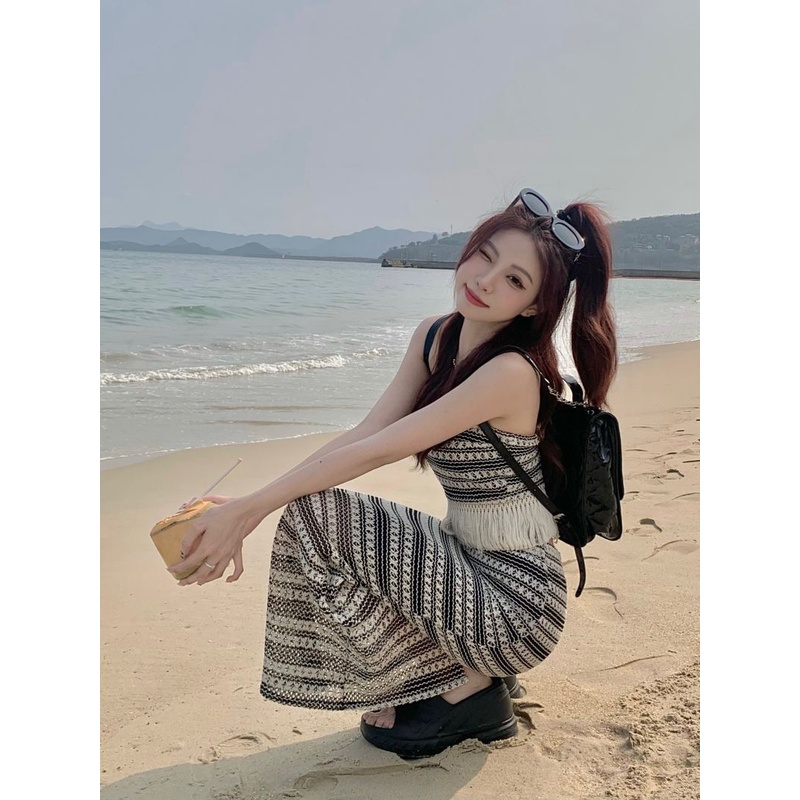 Đầm Hai Dây Dáng Dài Họa Tiết Kẻ Sọc Thời Trang Mùa Hè Cho Nữ