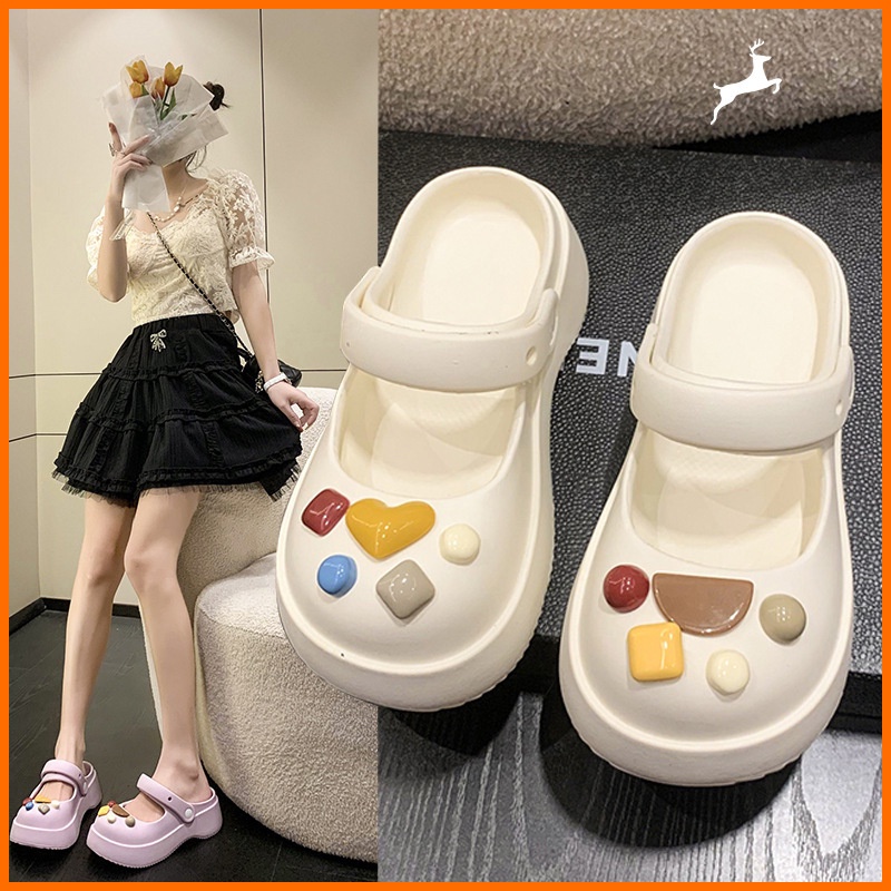 Dép Bít Mũi Đế Dày Đục Lỗ Dễ Thương Thời Trang Mùa Hè