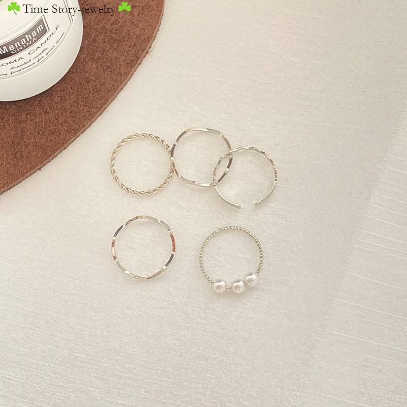 Bộ Nhẫn Gợn Sóng Phong Cách Nhật Hàn Tối Giản Cá Tính