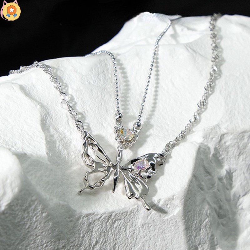 Vòng cổ Hai Lớp Mặt Hình Trái Tim Và Bướm Phong Cách Hip Hop Kpop Cho Nữ HGF HYJP2