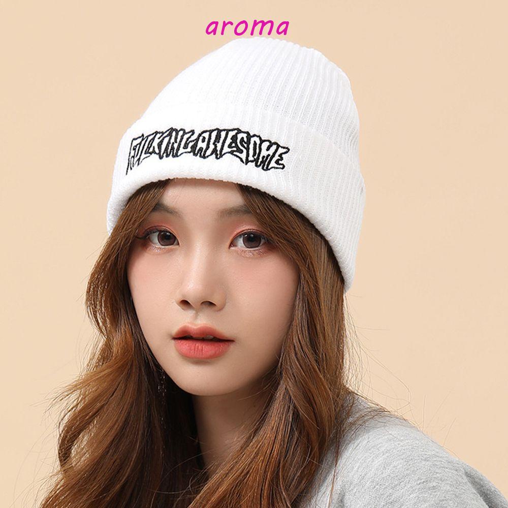 Mũ Beanie Dệt Kim Màu Trơn Thêu Chữ Phong Cách Hip Hop Hàn Quốc