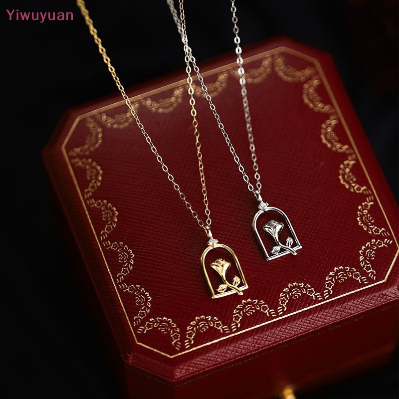 &lt; Yiwuyuan &gt; Vòng cổ Ba Chiều Rỗng Mạ Vàng Hoa Hồng Tinh Tế Kiểu Pháp Lãng Mạn Mới Cho Nữ