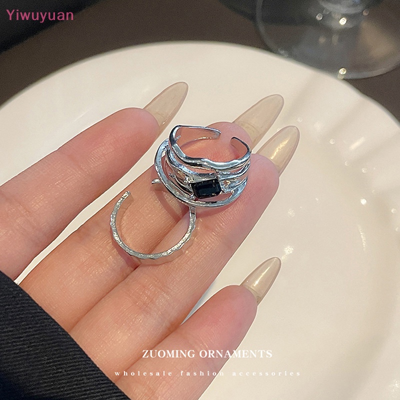 &lt; Yiwuyuan &gt; Nhẫn Hở Kim Loại Dạng Lỏng Kiểu Hình Học Sáng Tạo Phong Cách Kroean Cho Nữ