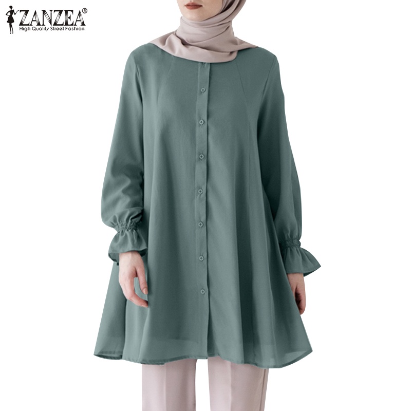 Zanzea Áo Sơ Mi Búp Bê Dài Tay Cổ Lá Sen Thời Trang Nữ