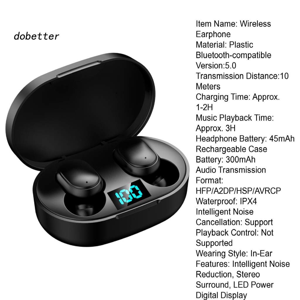 1 Bộ Tai Nghe Bluetooth 5.0 Không Dây E6S Có Màn Hình LED Chống Nước IPX4 Và Phụ Kiện