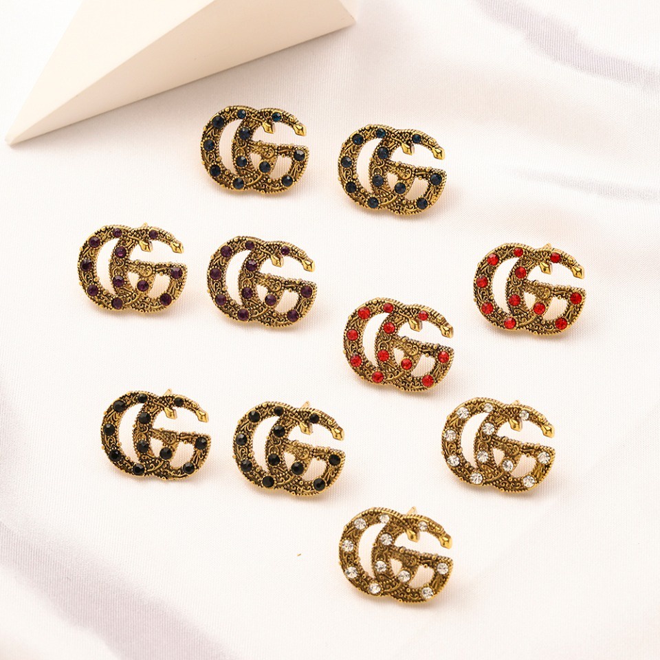 Bông Tai Gucci Bằng Thép Titan Họa Tiết GG Đôi Khắc Chữ Thời Trang Cho Nữ