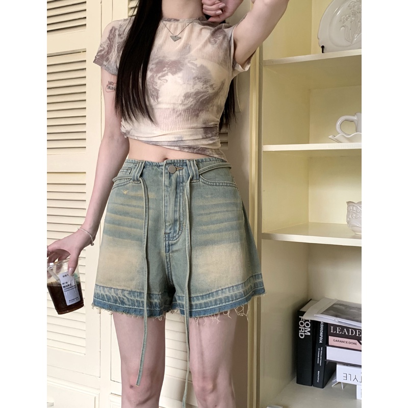 Quần Short Denim Lưng Cao Ống Rộng Thời Trang Mùa Hè