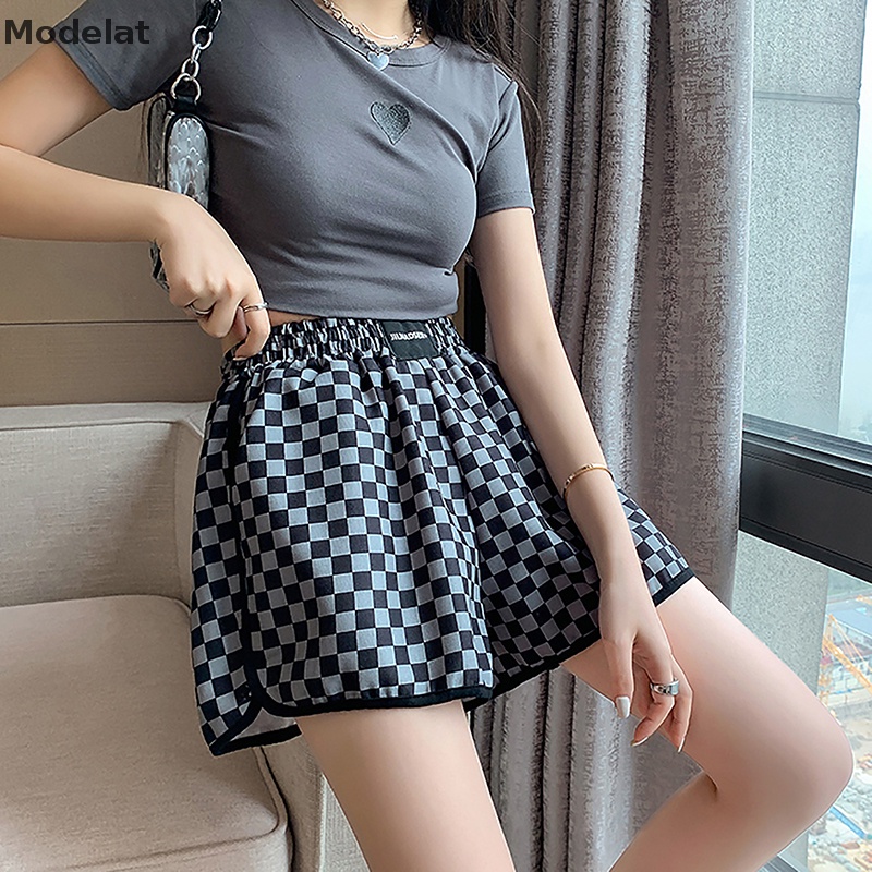 Quần Short Jogger Dáng Suông Kẻ Sọc Caro Phong Cách Hàn Quốc Thời Trang Mùa Hè Cho Nữ